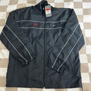 Nike Men's Black Windbreaker with White Accents